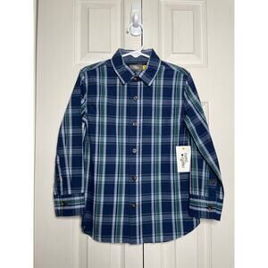 NEW Rumi + Ryder Boys XS 4-5 Blue Plaid Button Down Shirt Long Sleeve Cotton